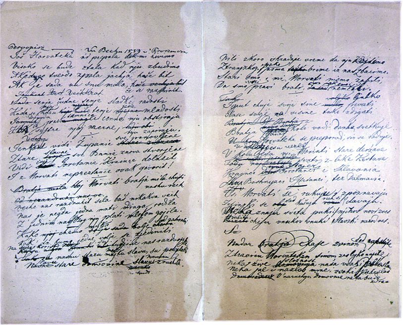 <p>Ljudevit Gaj, <em>Jo&scaron; Horvatska ni propala,</em> rukopis</p>