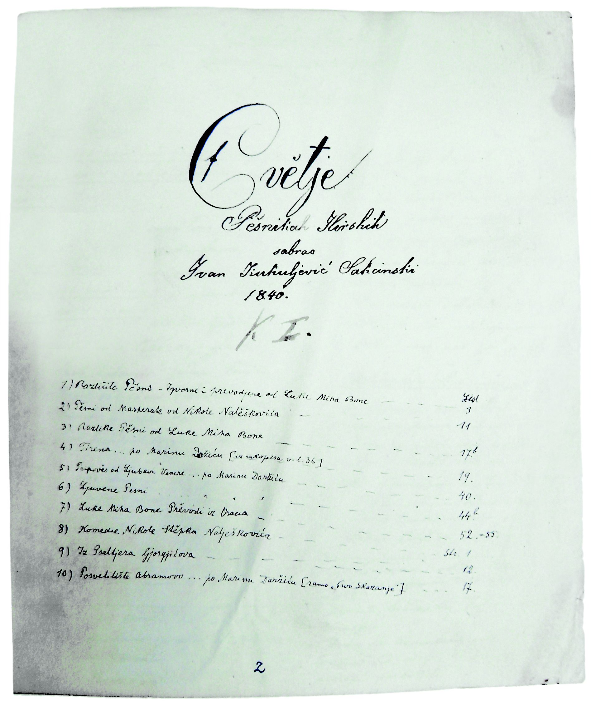 <p>Ivan Kukuljević Sakcinski, <em>Cvetje,</em> rukopis, 1840.</p>