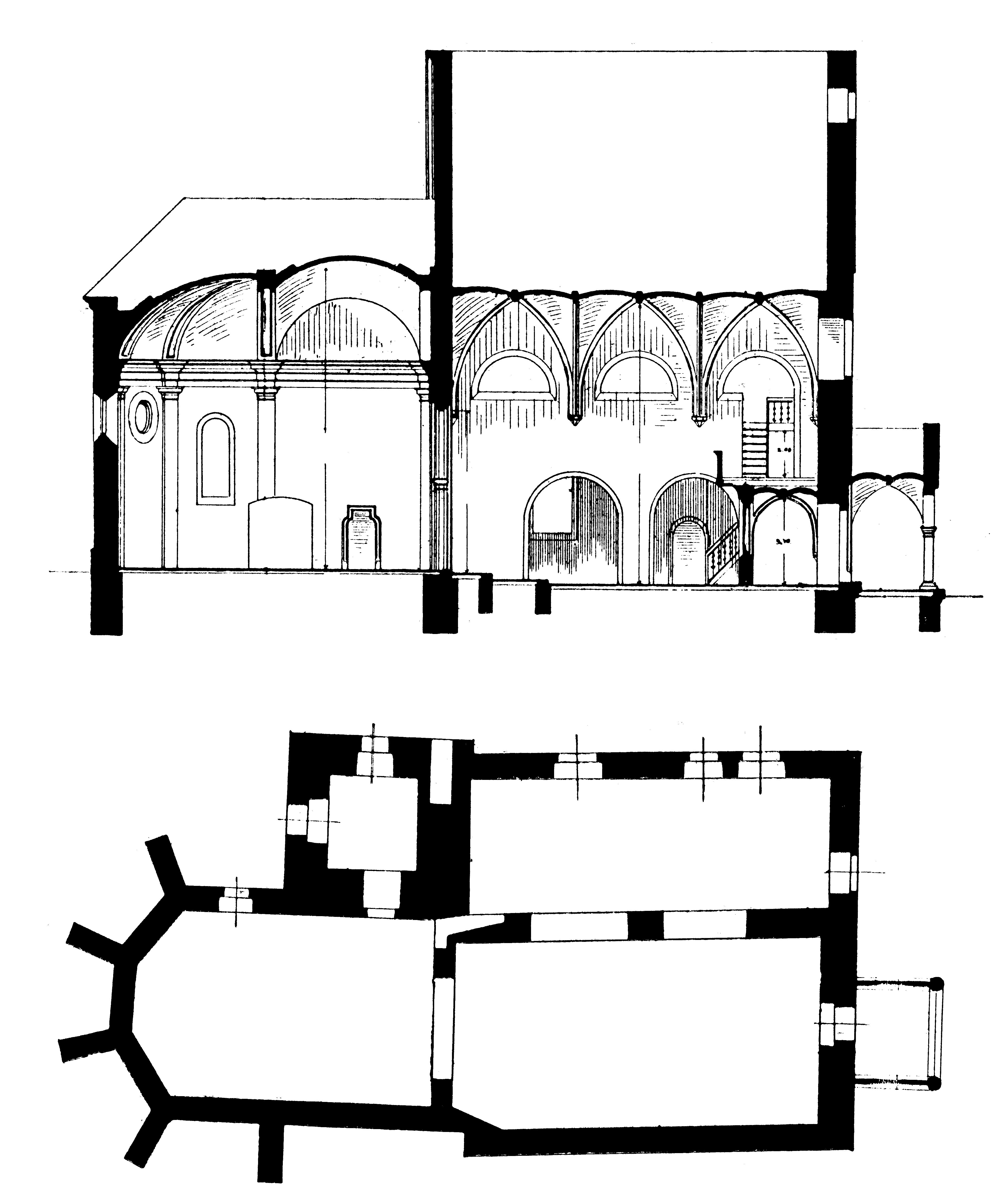 <p>presjek i tlocrt stare župne crkve sv. Nikole Biskupa</p>