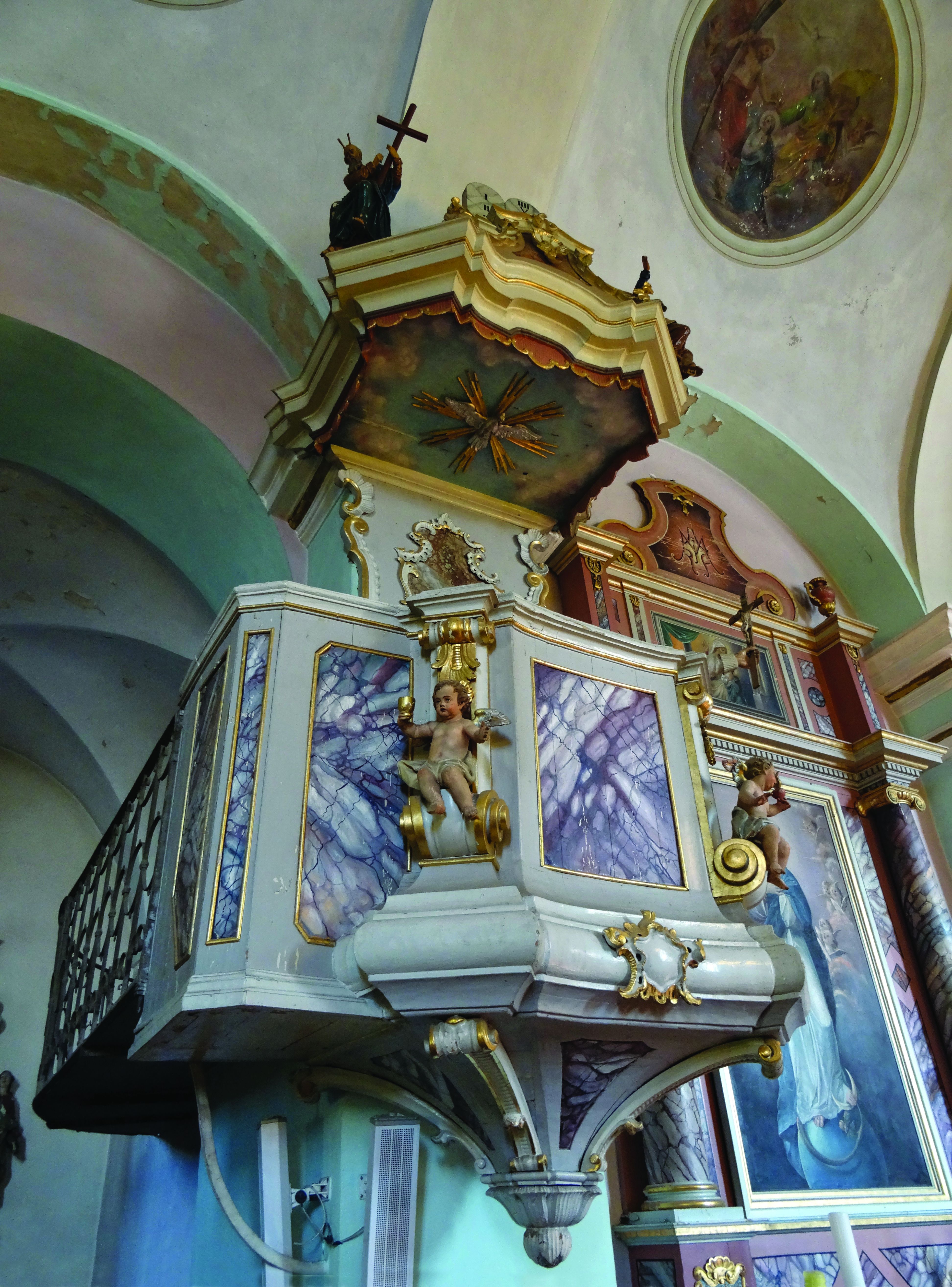 <p>barokna propovjedaonica, župna crkva sv. Vida Mučenika, Javorje</p>