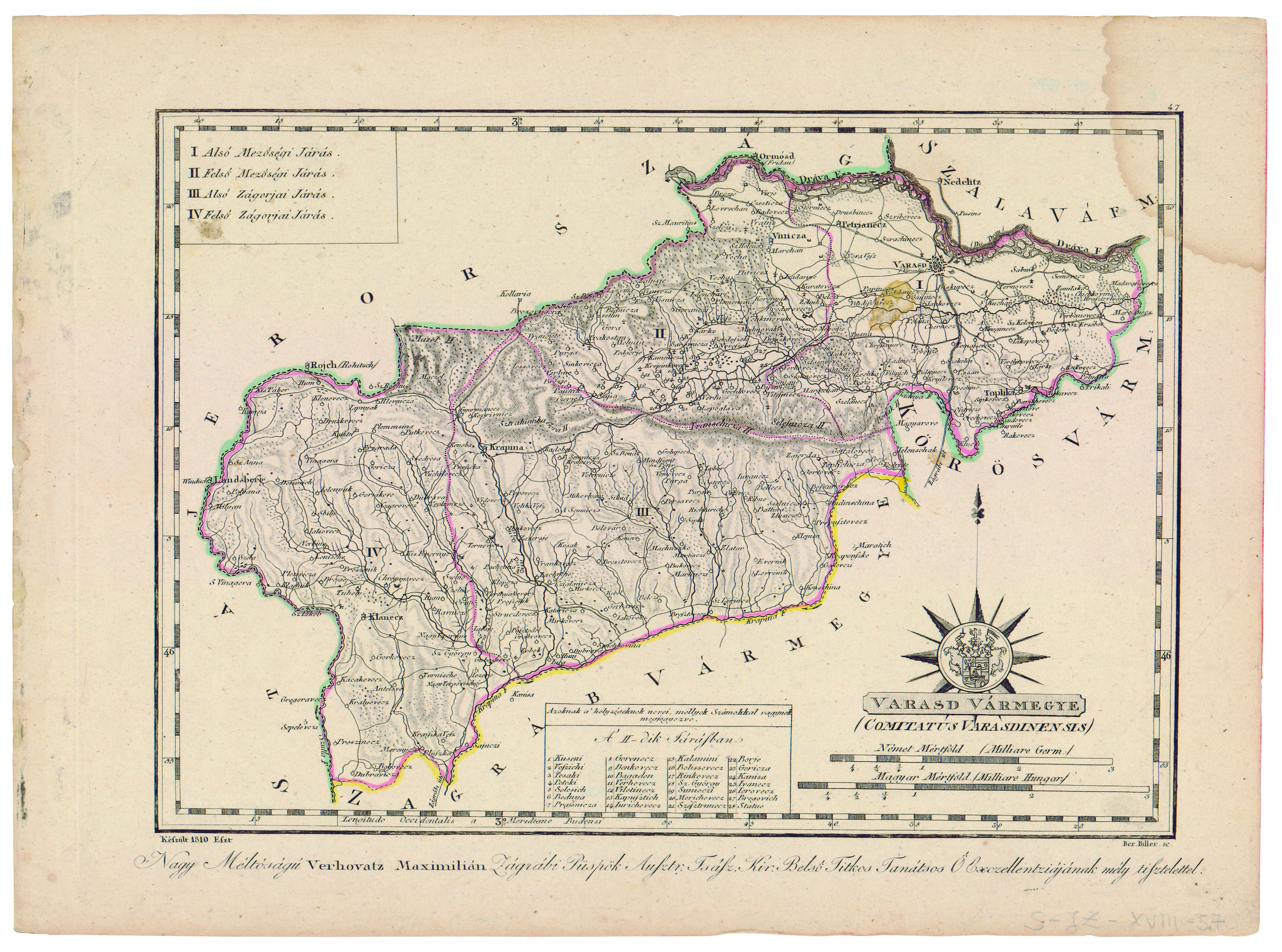 <p>karta Varaždinske županije posvećena biskupu Maksimilijanu Vrhovcu, 1810; NSK</p>
