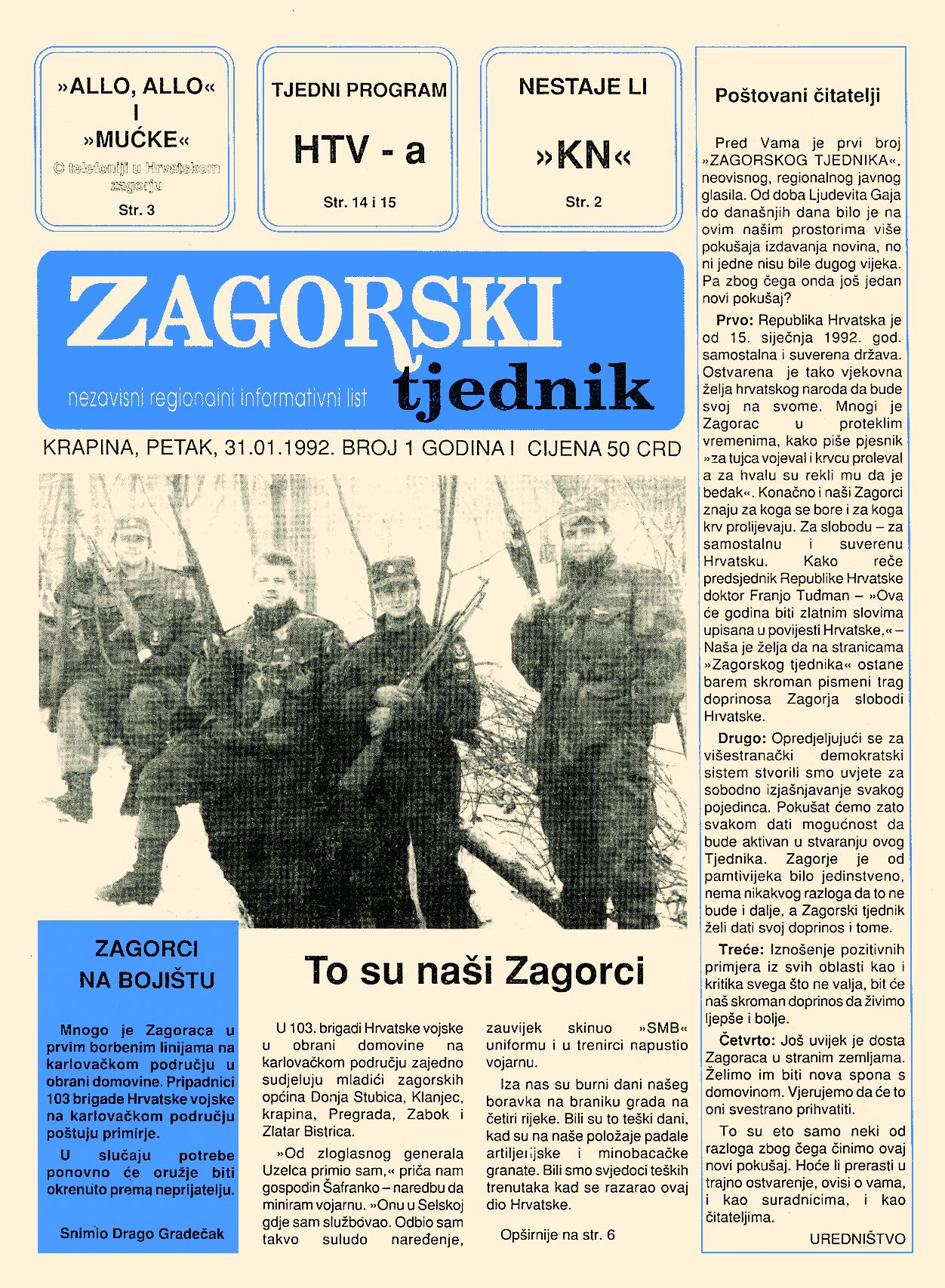 <p><em>Zagorski tjednik, </em>Krapina, 1992.</p>