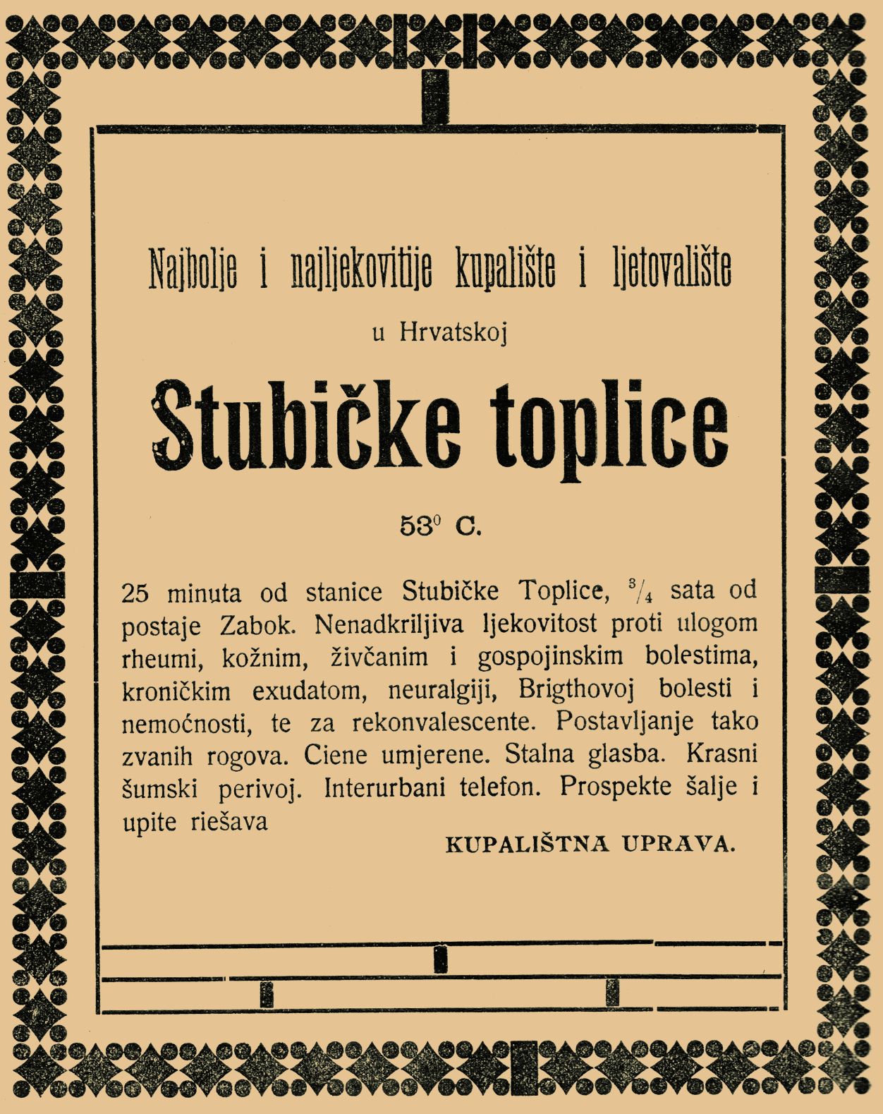 <p>oglas Stubičkih toplica između dvaju svjetskih ratova</p>