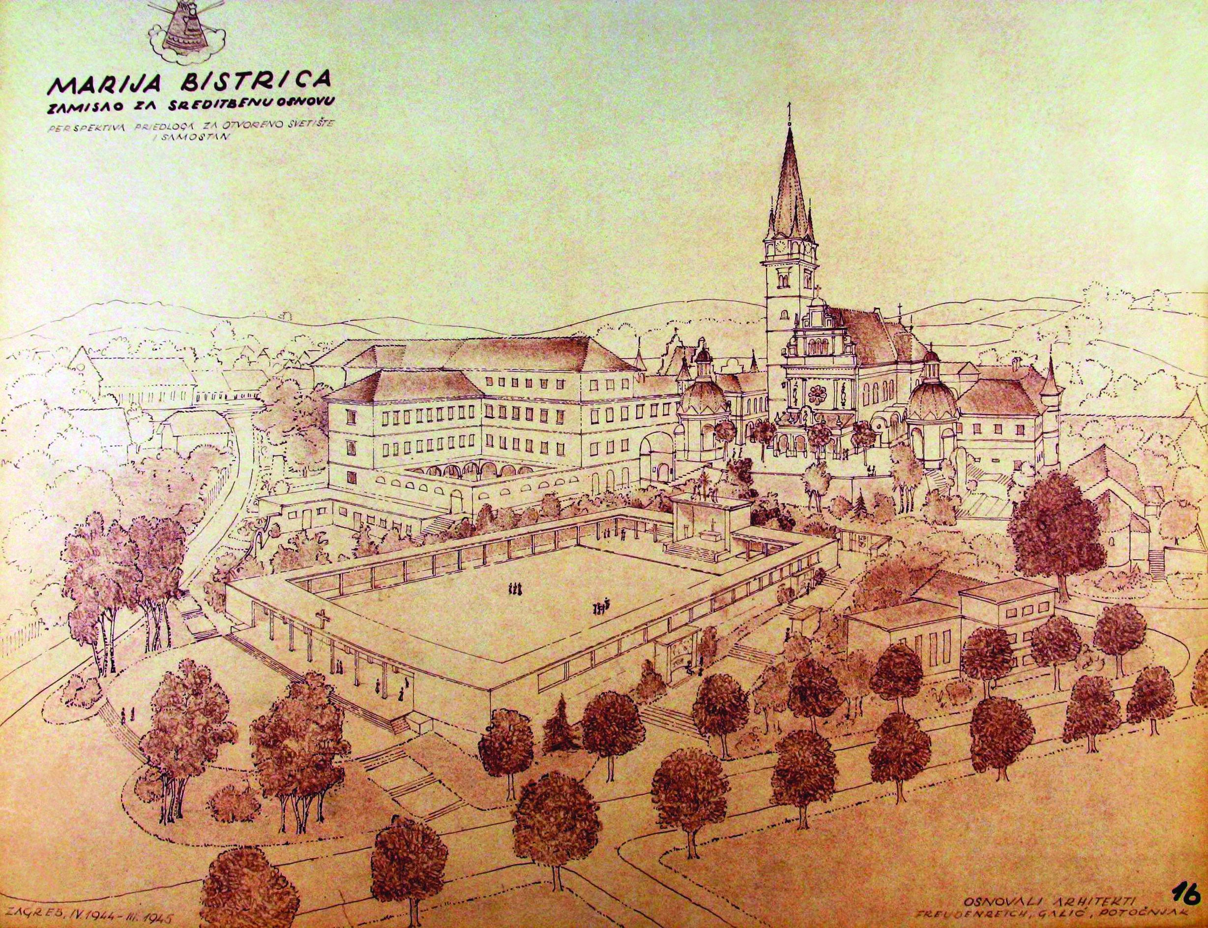 <p>projekt otvorenoga sveti&scaron;ta, Aleksandar Freudenreich, Drago Galić i Vladimir Potočnjak, 1945, Marija Bistrica</p>