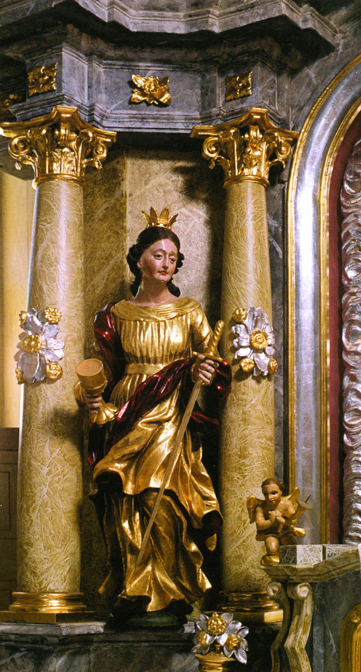 <p><em>Sv. Barbara,</em> detalj glavnoga oltara, 1718, kapela sv. Vida</p>