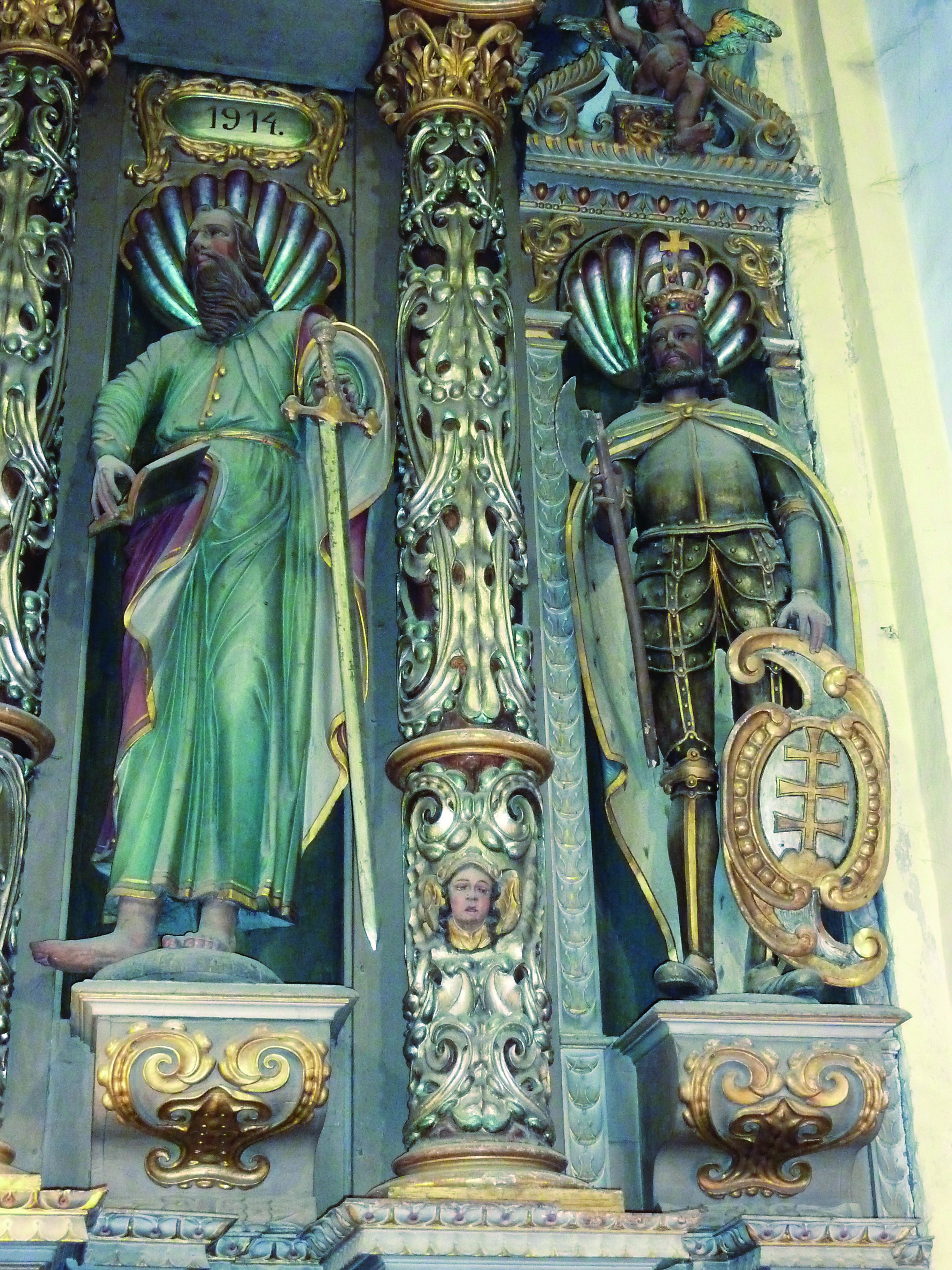 <p>ugarski kraljevi Stjepan i Ladislav, detalj glavnoga oltara, 1665&ndash;70, crkva sv. Katarine</p>