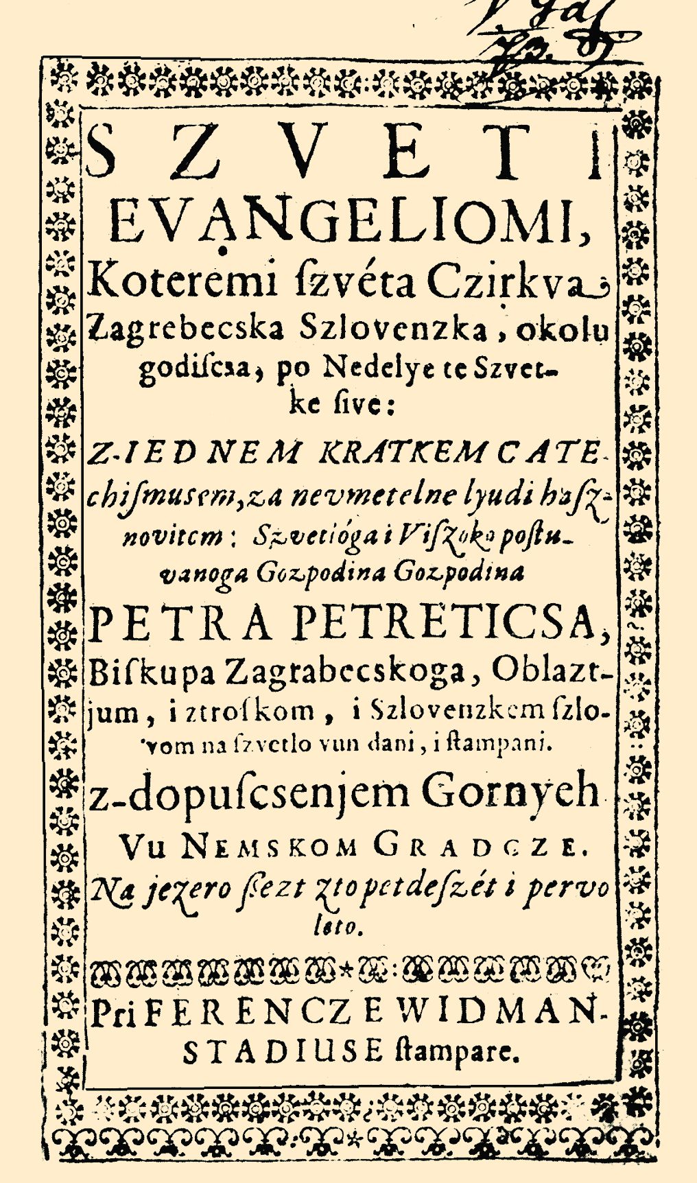 <p><em>Sveti evangeliomi,</em> Nikola Krajačević Sartorius, Graz 1651.</p>